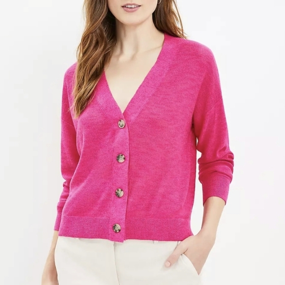 NWT J. Jill Barbie Pink Linen Cardigan Size Large Pockets Barbiecore Lightweight - Picture 1 of 6
